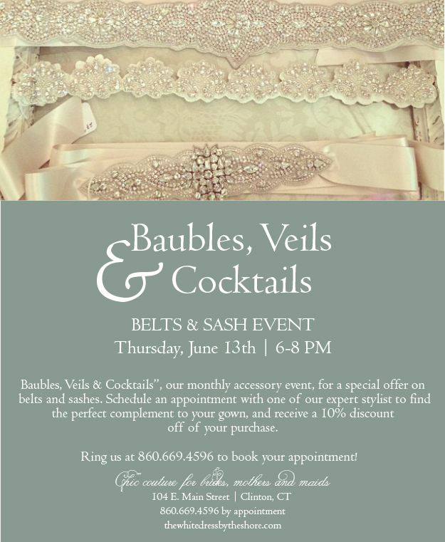 June 14th Baubles, Veils &amp; Cocktails: 10% Off Belts and Sashes. Desktop Image