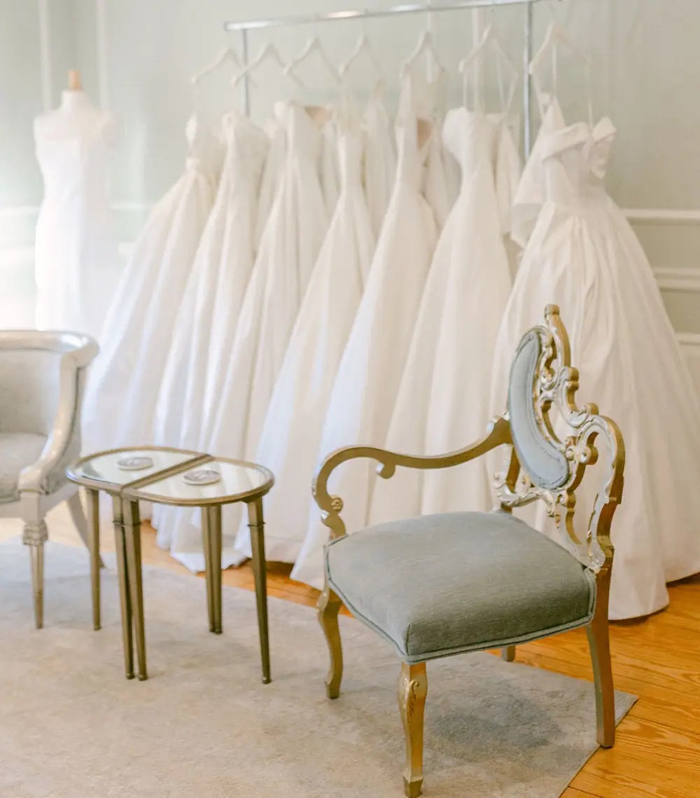 Model wearing a bridal white gown